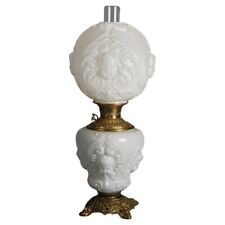 Antique Blanc De Chine Brass & Bronze Cupid Oil Lamp with Blown Out Glass c1900 picture