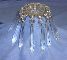 VINTAGE MID CENTURY  12 PIN GLASS SCALLOPED BOBECHE CUP  WITH ICICLE PRISMS picture