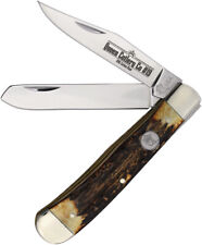 Queen Trapper Genuine Stag Folding 1095 Carbon Steel Pocket Knife SH54 picture