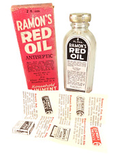 Vintage Medicine Bottle RAMON'S RED OIL Empty W/Box & Paper Antiseptic Liniment picture