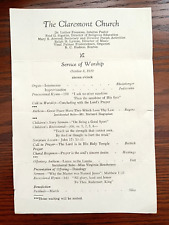 1939 THE CLAREMONT CHURCH SERVICE OF WORSHIP BULLETIN WEEKLY CALENDAR OF EVENTS picture
