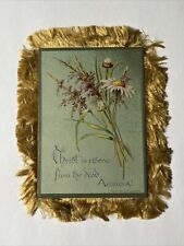 EASTER GREETINGS 1880s Victorian SILK die cut FRINGE Card Floral GOLD picture