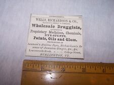 1873 WELLS RICHARDSON & CO DRUGGISTS Printed Paper Ad BURLINGTON VERMONT picture
