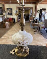 White Ornate Table Lamp Vintage Beautiful Antique Home Light Fixture  Gold Color picture