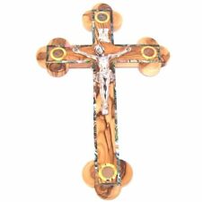 Large Olive wood 14 Stations Crucifix with Holy Samples & Mother of Pearls 14 in picture