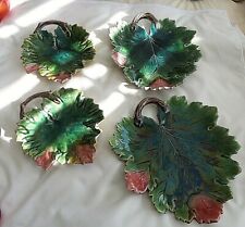 FOUR VINTAGE GERMAN  MAJOLICA OAK LEAF PLATES 2 TWO LARGE 2 SMALL  picture