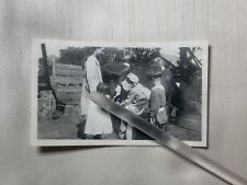 Antique 1910s Milk Maid Milks Cow with Children Pioneer Woman Bonnet Photo picture