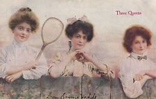 Antique Tennis Three Queens Girls Women Dressed Up 1909 Postcard D20 picture