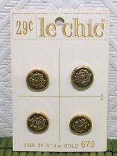 Vintage Le Chic Buttons Crested Gold Metal Shank 5/8