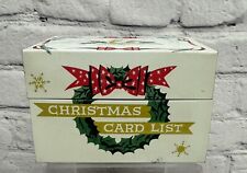 Vintage Metal Christmas Card File Recipe Box Wreath Reindeer Holly Ribbons picture