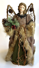 RARE Mikasa Winter Woods Angel Tree Topper  16”  Rustic Suede Faux Fur Trim picture
