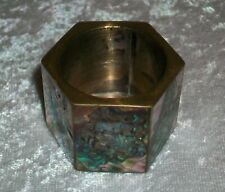 Vintage Brass Hexagon Abalone Shell Candlestick Candle Holder Trinket Box Mexico picture