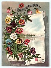 1887 Vintage Victorian Trade Card Chautauqua Lake New York Sail Boat Flowers picture