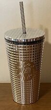 Starbucks Tumbler 2023 Holiday Studded Silver Grid Straw 24oz Insulated picture