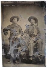 1870s Cowboys in Buckskins Armed w/ Colt Revolvers Tintype Photo picture