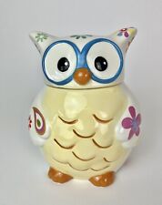 David's Cookies Jar Multi Colorful Floral Paisley White Owl 8” Tall Grandma Core picture