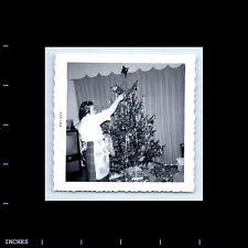 Vintage Square Photo WOMAN DECORATING CHRISTMAS TREE 1964 picture