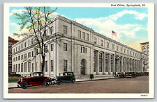 Vintage Postcard IL Springfield Post Office 20s Cars White Border ~3684 picture