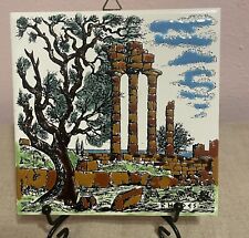 Vintage Neofitou Keramik Ceramic Tile - Rhodes Greek Temple Athena Zeus picture