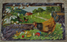 Antique EASTER GREETINGS Postcard - Saxony - Gold Gilt Posted 1915 1 Cent Stamp picture