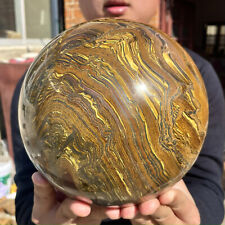 27.5LB Natural Large Gold Tiger’s Eye Stone Quartz Crystal Sphere Specimen Reik picture