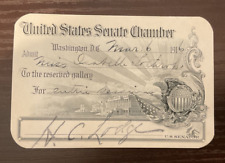 United States Senate Chamber Pass from March 6, 1916 signed by Henry Cabot Lodge picture