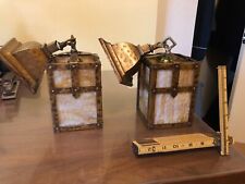 Pair of vintage arts and crafts slag glass lanterns (see details) picture