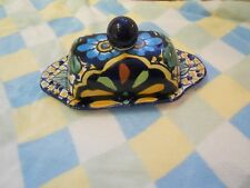   BUTTER DISH HAND PAINTED POTTERY 8 1/2