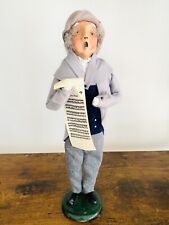 Byers Choice Caroler Man With Sheet Music 1991 Grey Suit Grey Hair  14”H picture