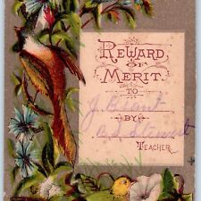 c1880s Colorful Reward of Merit Teacher Trade Card Bird Flower Art Nouveau C34 picture