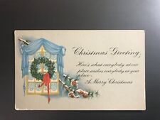 Postcard Christmas Greetings Window with Wreath  picture