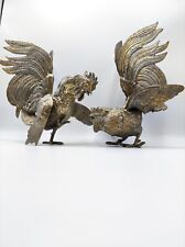 Silver Plated Vintage Fighting Cocks Roosters French Vintage Statues Figurines picture