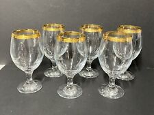 Set Of 6 Vintage Pasabahce Circle Ware Crystal Gold Rimmed Wine Goblets Turkey picture