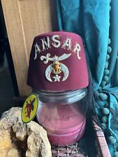 Vintage  Shriners Masonic Fez Hat CRESCENT Jeweled Embroidered ANSAR & Sticker picture