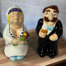 Vintage Kitschy Hand Painted Bride and Groom Salt and Pepper Shakers Circa 1950s picture