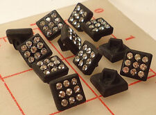 12 Vintage Small Black Glass Square Shank Rhinestone Buttons Czech 3/8