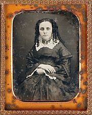 Pretty Young Lady Curled Hair Ringlets Gold Jewelry 1/9 Plate Daguerreotype T376 picture