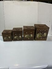 Vintage Mid-Century Set of 4 Wood Ware Kitchen Canisters - Nesting -  Birds picture