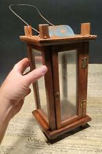 Antique Style Wood & Tin Glass Lantern Lamp Candle Holder  picture