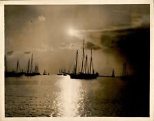 GA126 Original Underwood Photo SHIPS ON HORIZON Bare Masts Sun Shining on Water picture