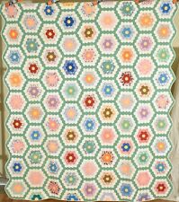 BEAUTIFUL Vintage 30's Grandmother's Flower Garden Antique Quilt ~SMALL PIECES picture