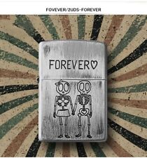 Zippo Oil Lighter Funny Skull Forever Silver Used Finish Brass Regular Case NEW picture