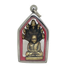 Phra Lp Ngern 7 Serpents Naga Prok Seated Buddha Amulet Pendant Stainless Case picture