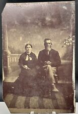 Antique Daguerreotype Bearded Man W/ Wife Crossed Legs & Hands Tin Type Photo picture