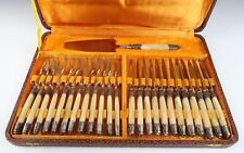 Vintage 25pc French Horn & Silver or Silverplate Fish Forks Knives Serving Set picture