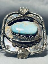 RAINBOW PATINA VERY RARE VINTAGE NAVAJO #8 TURQUOISE STERLING SILVER BRACELET picture