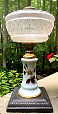 Antique EAPG Glass Composite Lamp w/ Painted Roses picture