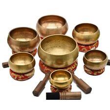7 Pcs Set Handmade Hammered Singing Bowl Chakra Bronze Tibetan Healing Nepal picture
