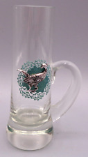 NOS Vintage Metal Pheasant Bird Glass Double Shot Glass Demitasse Cup w/ Handle picture