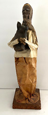 Mexico Paper Mache Hand Made Old Lady Holding Pig 12.5
